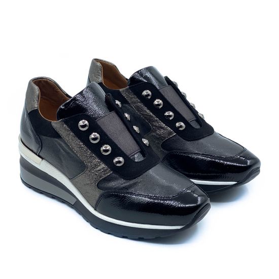 Сникеры Donna Soft черно-серебряные комбинация замши и наплака демисезонные - фото 8, DS1617 DS