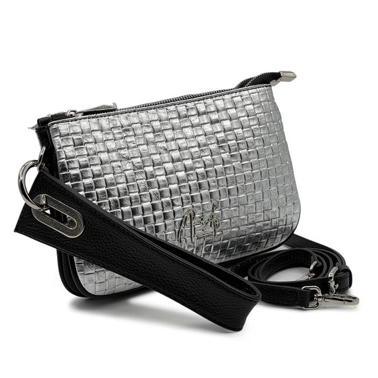 Клатч Renato Angi серебристый кожаный с плетением - фото 2,