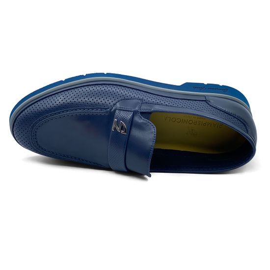 Лоферы GiamPieroNicola синие кожаные с перфорацией - фото 5, 