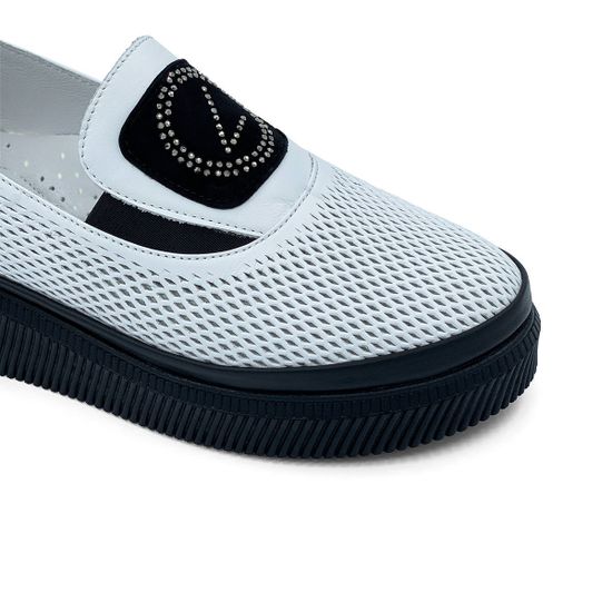 Слипоны Lab Milano белые кожаные с перфорацией - фото 6, 