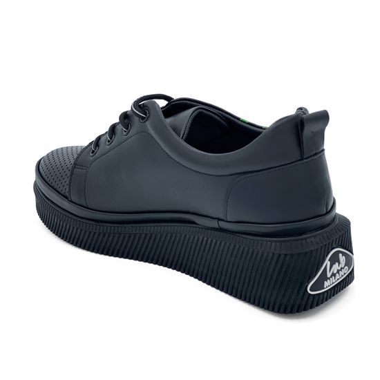 Полуботинки Lab Milano черно-зеленые кожаные на шнурочках - фото 3, 3750107 LAB NERO