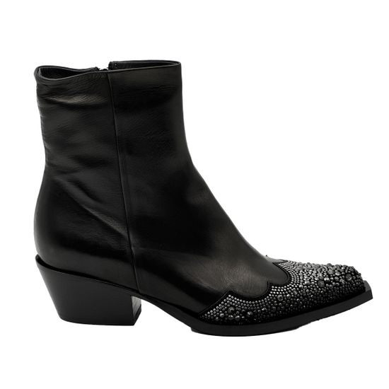 Ботинки казаки FRU.IT черные кожаные со стразами демисезонные - фото 1, 8358 FR
