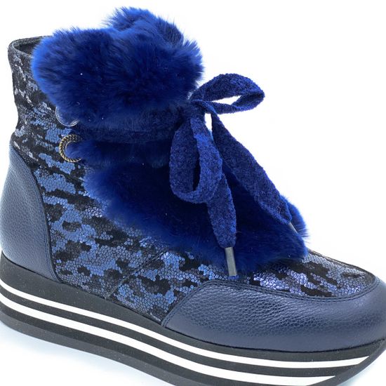 Ботинки Marzetti синие кожаные МЕХ - фото 5, 