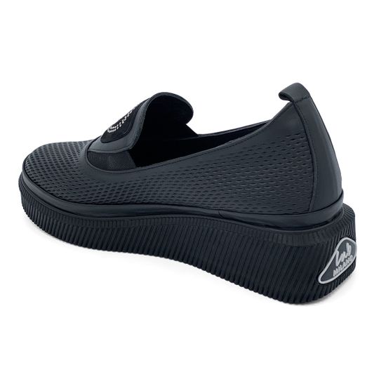 Слипоны Lab Milano черные кожаные с перфорацией - фото 3, 3750154 LAB NERO