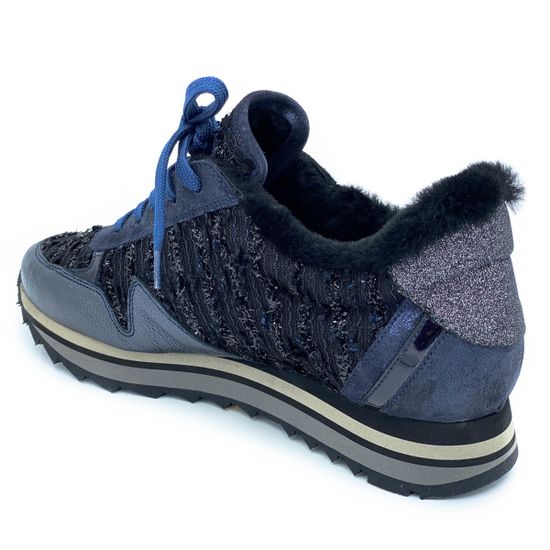 Сникерсы Pertini синие МЕХ комбинация замши и кожи - фото 3, 182W15412D4 PRT