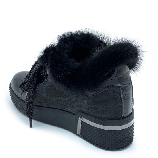 Ботинки Lab Milano черные МЕХ комбинация замши и наплака - фото 3, 