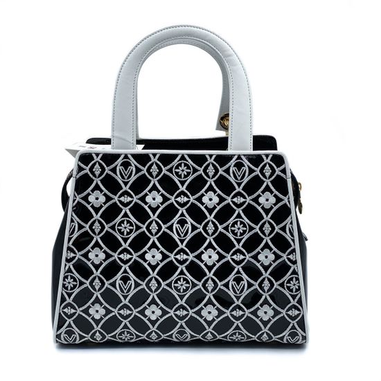 Сумка Valentino Orlandi черно-белая комбинация кожи и лака - фото 3, 