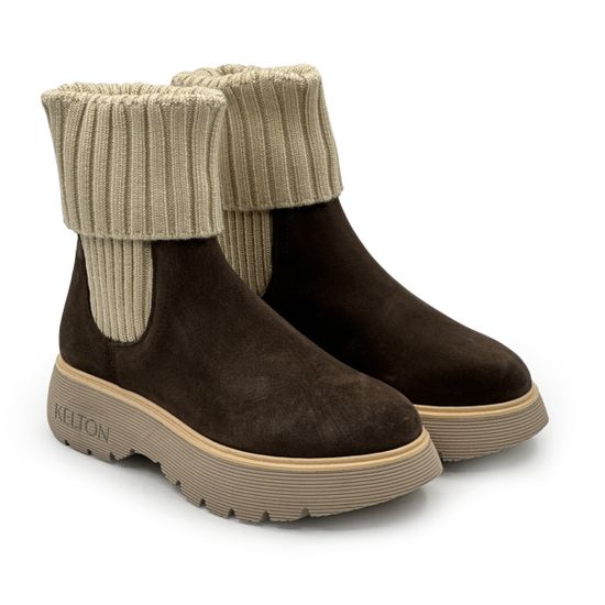 Ботинки KELTON замша/текстиль коричневые на байке - фото 7,
