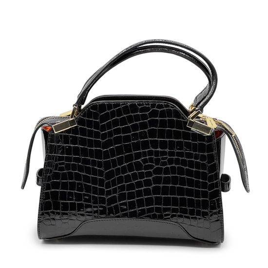 Сумка Gilda Tonelli черная лакированная тиснение &quot;крокодил&quot; - фото 3, 