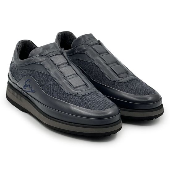 Кроссовки GIAMPIERONICOLA синие кожа/текстиль на шерстяной подкладке - фото 8, Y338155B GPN