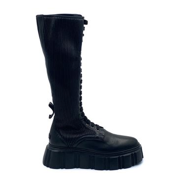 Сапоги 7AM черные кожаные демисезонные голенище выполнено из кожи-стрейч - фото 1, AM21927 7AM