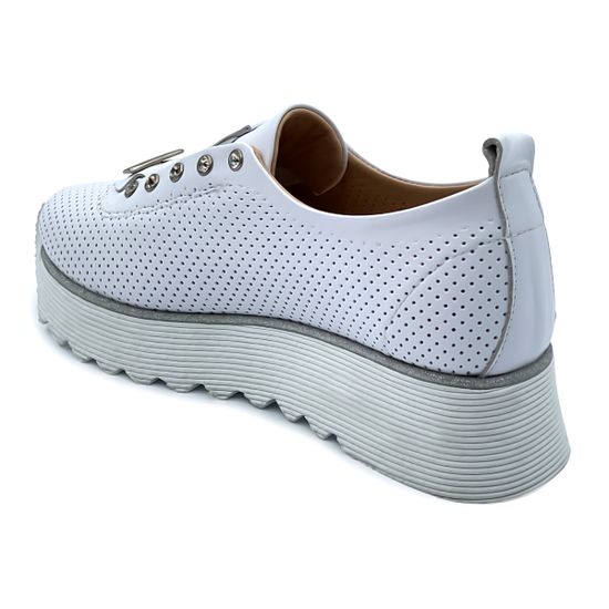 Кеды Lab Milano белые кожаные с перфорацией - фото 3, 