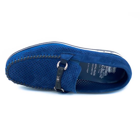 Лоферы Mario Bruni синие замшевые со сквозной перфорацией - фото 5, 