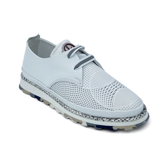 Полуботинки Lab Milano белые кожаные с перфорацией и шнурками - фото 2, 