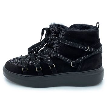 Ботинки Pertini черные замшевые МЕХ - фото 1, 192W16296D2 PRT