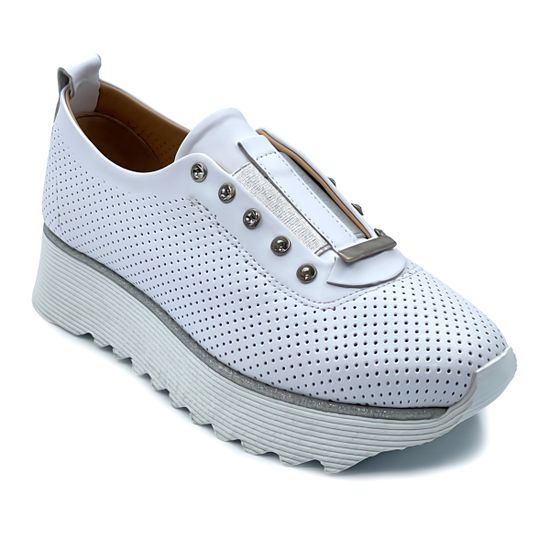 Кеды Lab Milano белые кожаные с перфорацией - фото 2, 