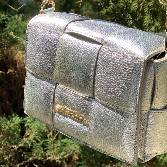 Сумка Di Gregorio серебряная кожаная - фото 2, 