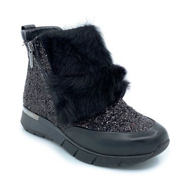 Ботинки Lab Milano черные кожаные МЕХ - фото 2, B5378 LAB