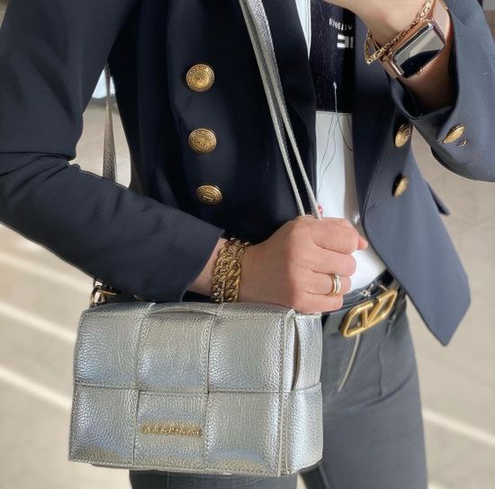 Сумка Di Gregorio серебряная кожаная - фото 8, 