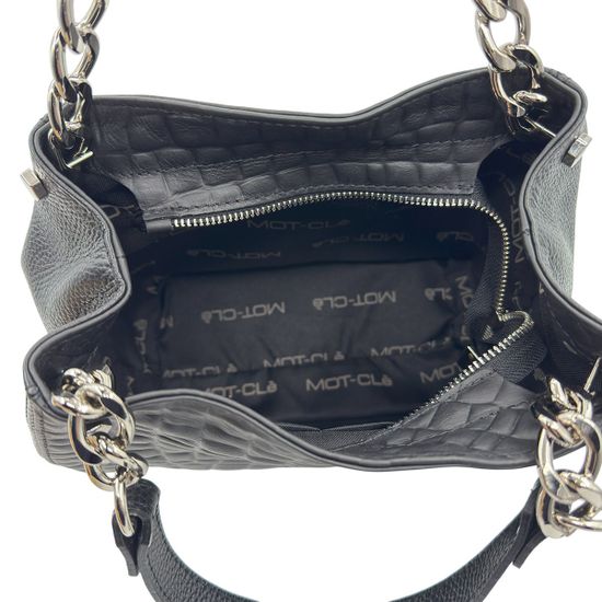 Сумка MOT CLE черная кожаная с &quot;серебряной&quot; фурнитурой - фото 6, COFFA MOT NERO COCCO SILVER