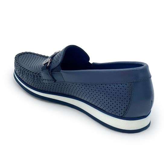 Лоферы Mario Bruni кожаные перфорированные синие - фото 3, 