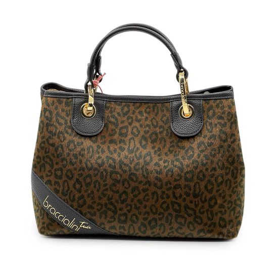 Сумка Braccialini черная/коричневая кожаная принт "леопард" - фото 1, B18571 P42 BRA