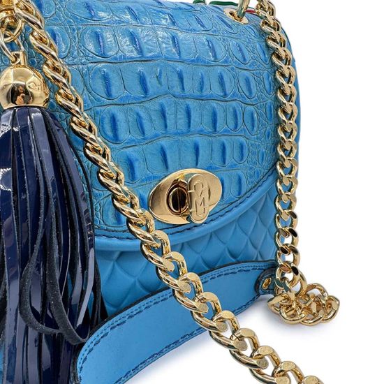 Сумка Marino Orlandi голубая кожаная тиснение &quot;крокодил&quot; - фото 4, 