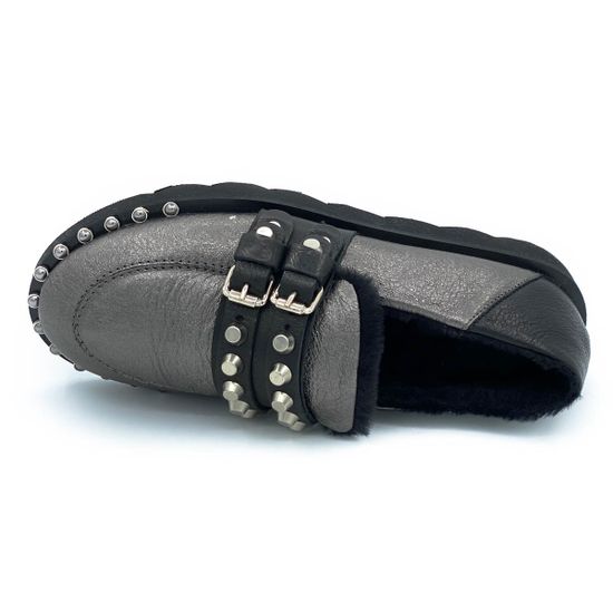 Полуботинки Mimmu серебряные кожаные МЕХ - фото 5, BEDJ2 MIM