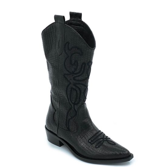 Полусапоги Mimmu черные кожаные демисезонные тиснение под крокодила - фото 2, MU3710 MIM