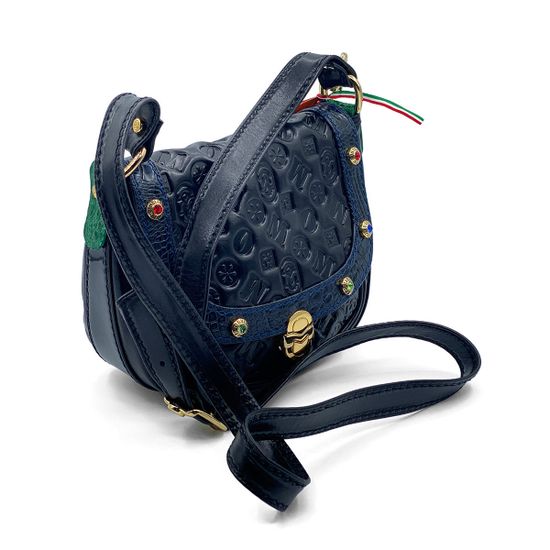 Сумка женская кросс-боди Marino Orlandi кожаная черно-синяя - фото 2, 