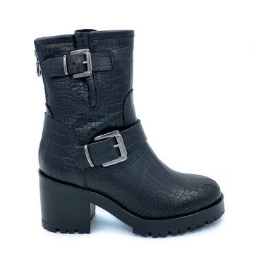 Ботинки Mimmu черные кожаные Байка тиснение под крокодила - фото 1, E228E2 MIM COCCO