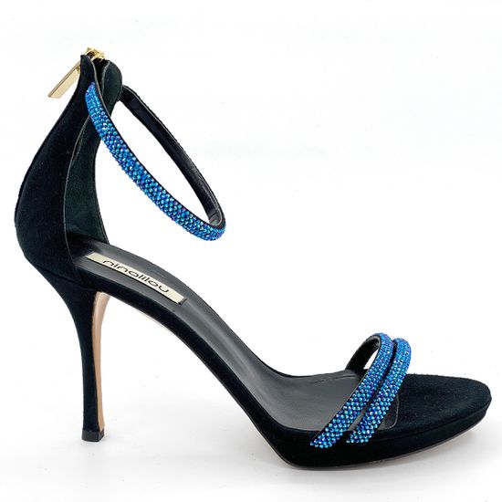 Босоножки Nina Lilou замшевые черные в синих стразах - фото 1, 241059L8 NL