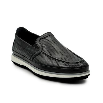 Слипоны Giampieronicola черные кожаные перфорированные - фото 2, F338122A  GPN NERO