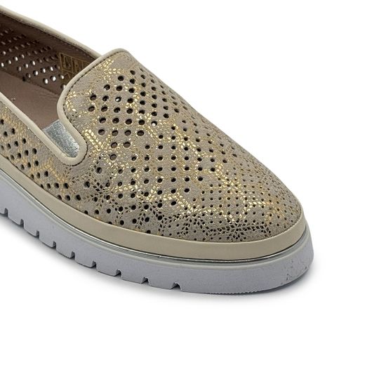 Слипоны Lab Milano бежево-золотистые кожаные с перфорацией - фото 6, 0860129 LAB BEIGE ORO