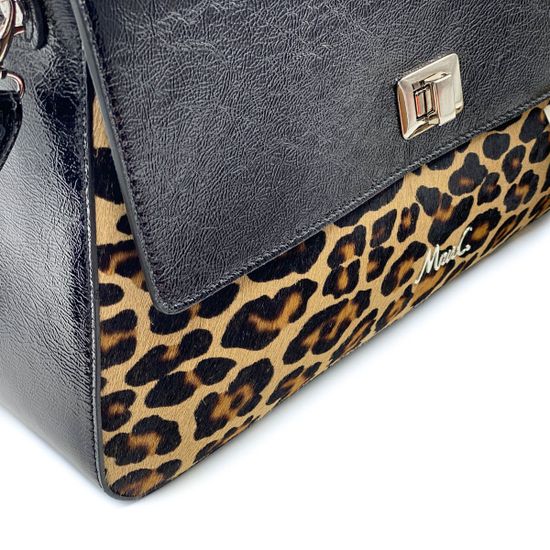 Сумка Marina Creazioni черно-коричневая комбинация наплака и меха пони - фото 4, 