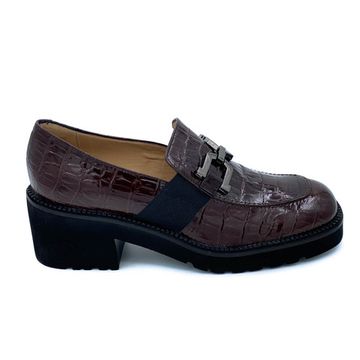 Лоферы Donna Soft коричневые из лакированной кожи тиснение под крокодила - фото 1, DS1571 DS MOKA