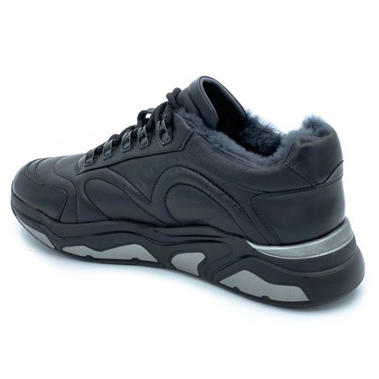 Кроссовки Giampieronicola черные кожаные МЕХ - фото 3, 