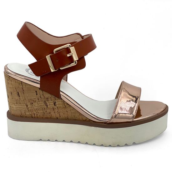 Босоножки Santini кожаные коричнево-золотые на танкетке - фото 1, 