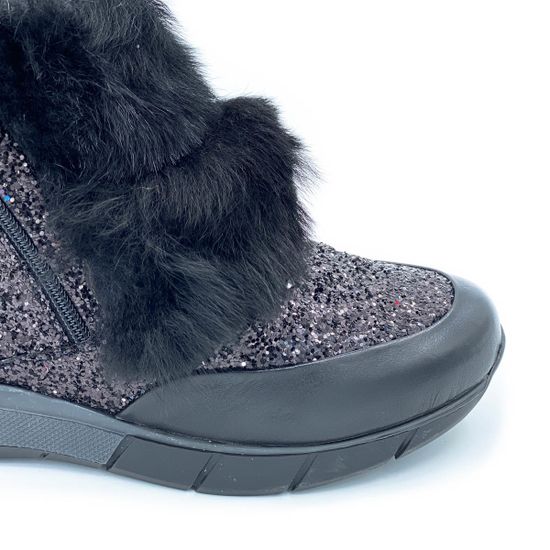 Ботинки Lab Milano черные кожаные МЕХ - фото 4, B5378 LAB