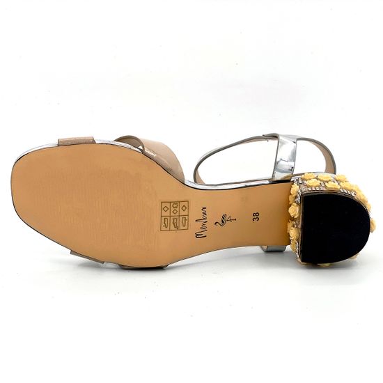 Босоножки Menbur лаковые бежево-серебряные - фото 4, 