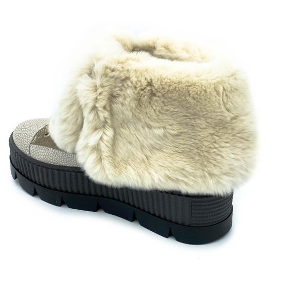 Ботинки Marzetti бело-золотые кожаные МЕХ - фото 3, 