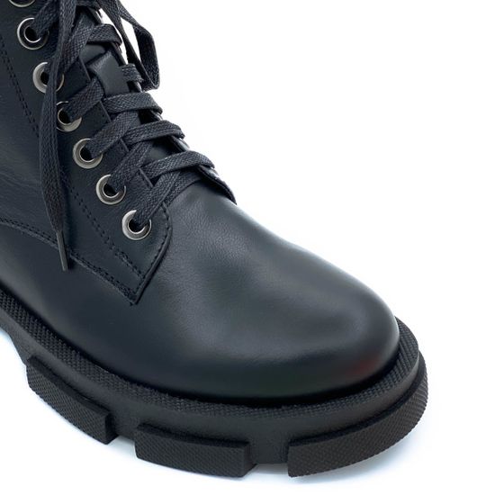 Ботинки Cover черные кожаные МЕХ - фото 6, 76913-2 COV