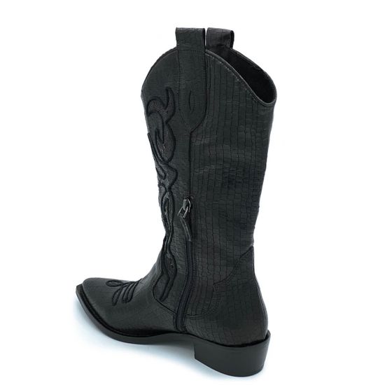 Полусапоги Mimmu черные кожаные демисезонные тиснение под крокодила - фото 3, MU3710 MIM