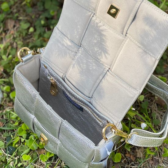 Сумка Di Gregorio серебряная кожаная - фото 6, 