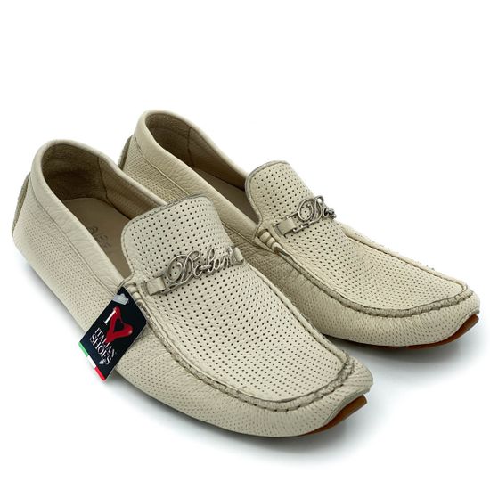 Мокасины Ernesto Dolani бежевые кожаные со сквозной перфорацией - фото 7, 
