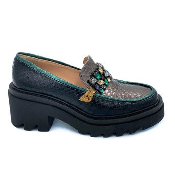 Лоферы Ilasio Renzoni черно-бронзовые кожаные тиснение под питона - фото 1, 6383 IR