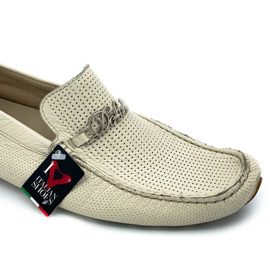 Мокасины Ernesto Dolani бежевые кожаные со сквозной перфорацией - фото 6, 