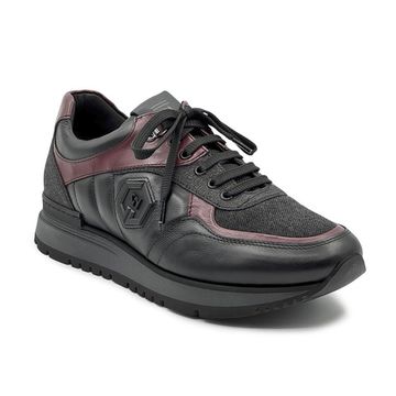 Кроссовки GIAMPIERONICOLA черные/бордовые кожаные демисезонные - фото 2, M393142 GPN NERO/BORDO