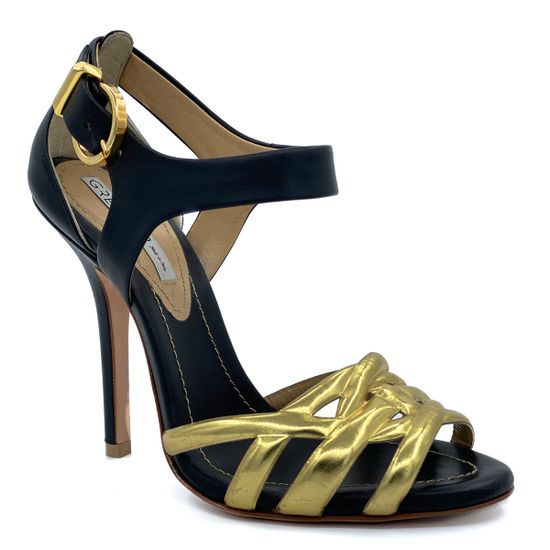 Босоножки Grey Mer черно-золотые кожаные - фото 2, 748110 GREY