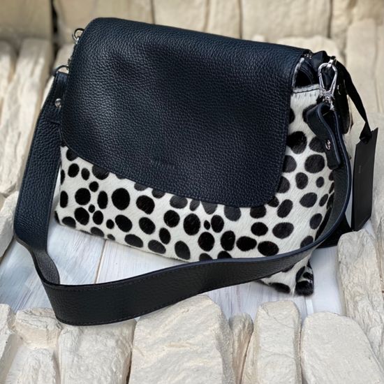 Сумка Ripani черно-белая комбинация кожи и меха пони - фото 5, 